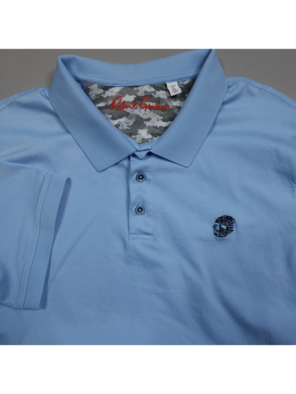 Robert Graham Classic Fit Skull Embroidered Logo Blue Polo Shirt XL